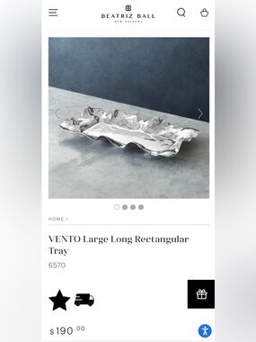 Beatriz Ball New Orleans NWOT “VENTO” Large Rectangular Tray Polished Metal
